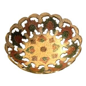 Brass etched & painted reticulated bowl